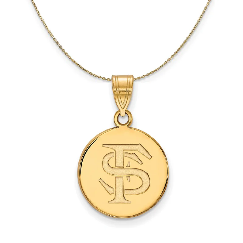 seven-gem drop necklace-14k Yellow Gold Florida State Md 'FS' Disc Necklace