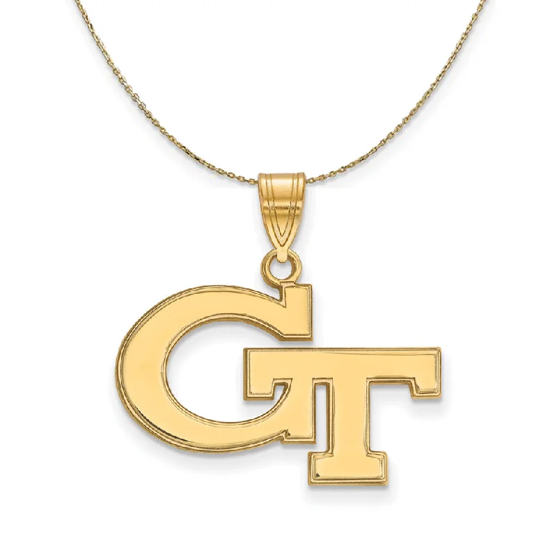 sculpted silver chain necklace-14k Yellow Gold Georgia Technology Medium 'GT' Necklace