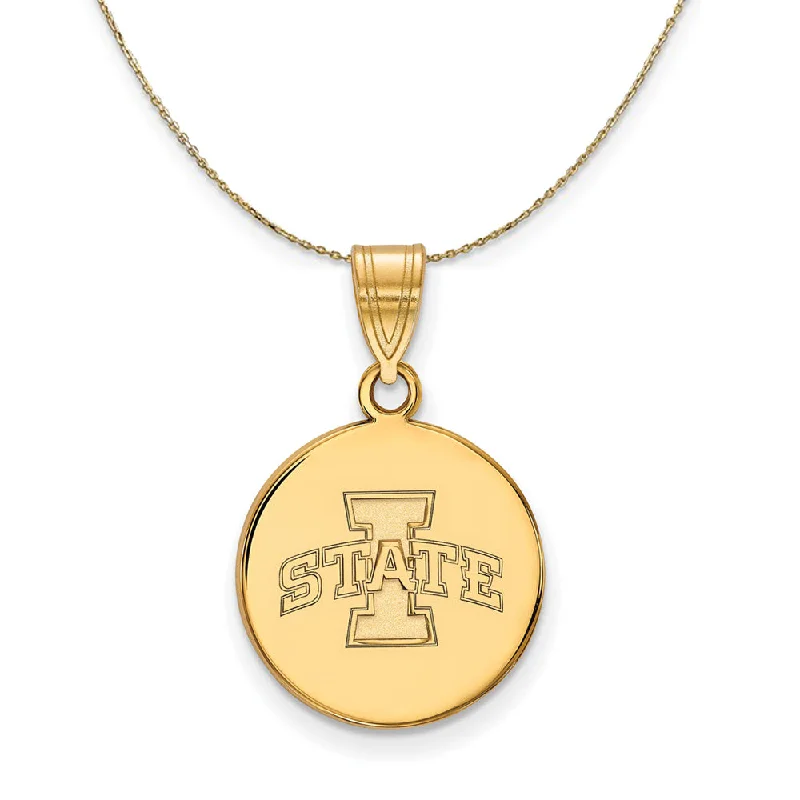 ripple-shaped necklace-14k Yellow Gold Iowa State Medium Disc Necklace