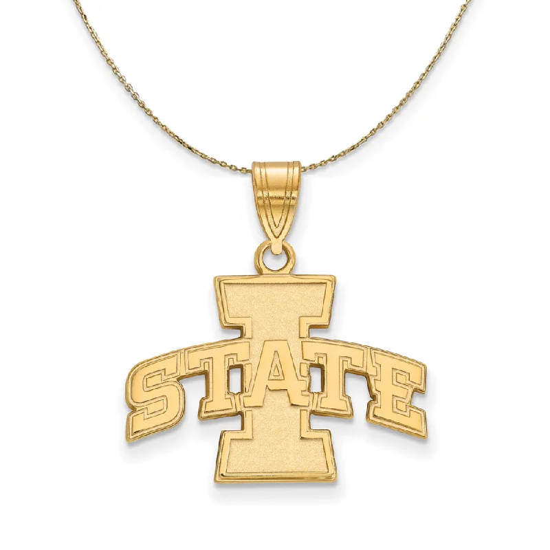 14k Yellow Gold Iowa State Medium 'I STATE' Necklace