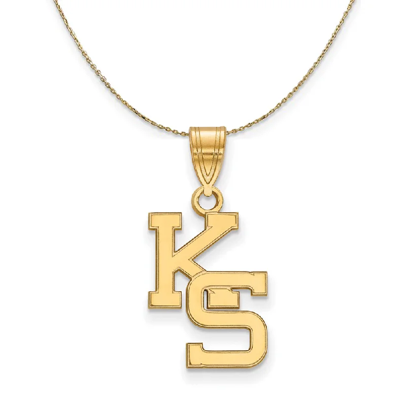 14k Yellow Gold Kansas State Medium 'KS' Necklace