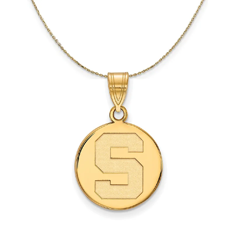 14k Yellow Gold Michigan State Medium Initial S Disc Necklace