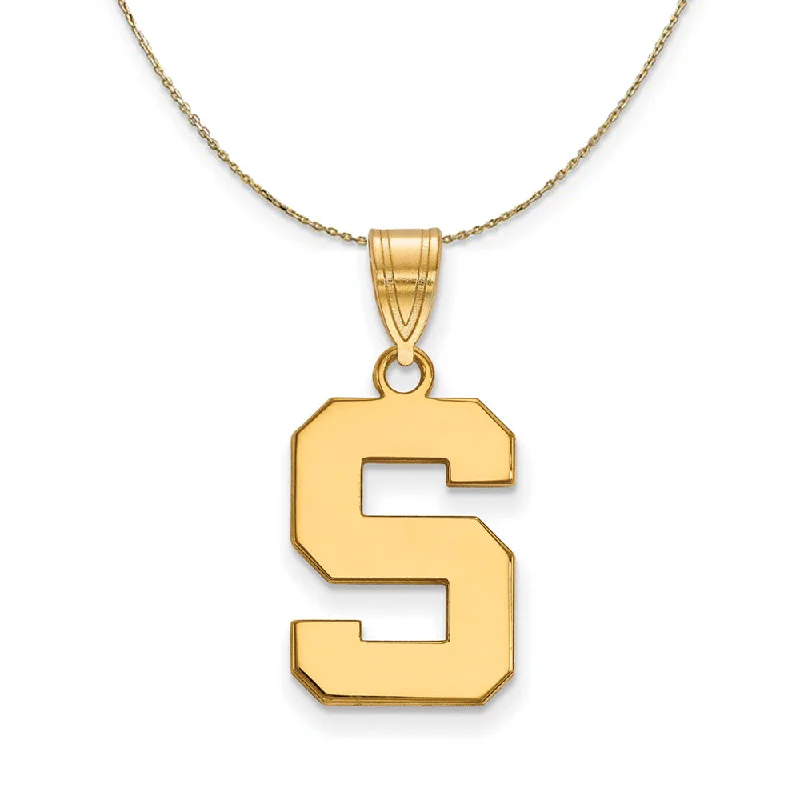 sculpted silver necklace-14k Yellow Gold Michigan State Medium Initial S Necklace