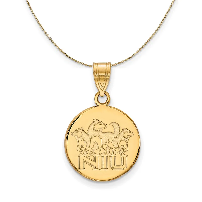 slender gold necklace-14k Yellow Gold Northern Illinois U Medium Disc Necklace