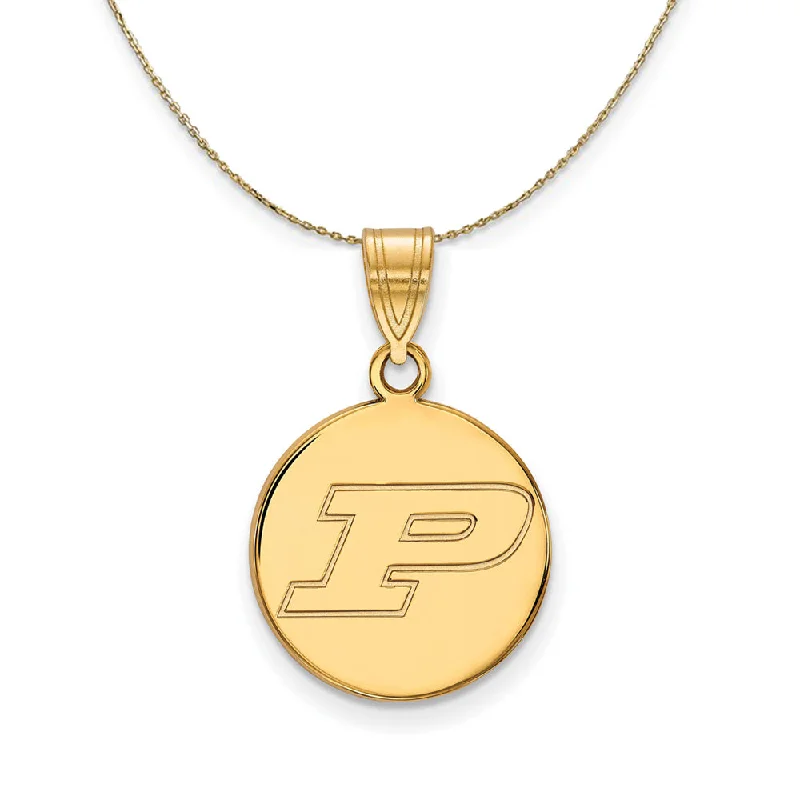 14k Yellow Gold Purdue Medium Initial P Disc Necklace