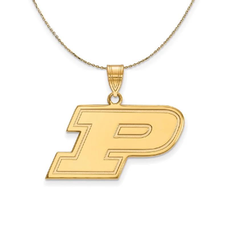 ripple-shaped charm necklace-14k Yellow Gold Purdue Medium Initial P Necklace