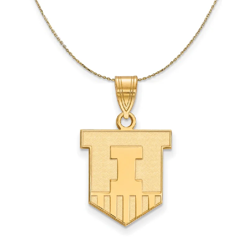 14k Yellow Gold U. of Illinois Medium Shield Necklace