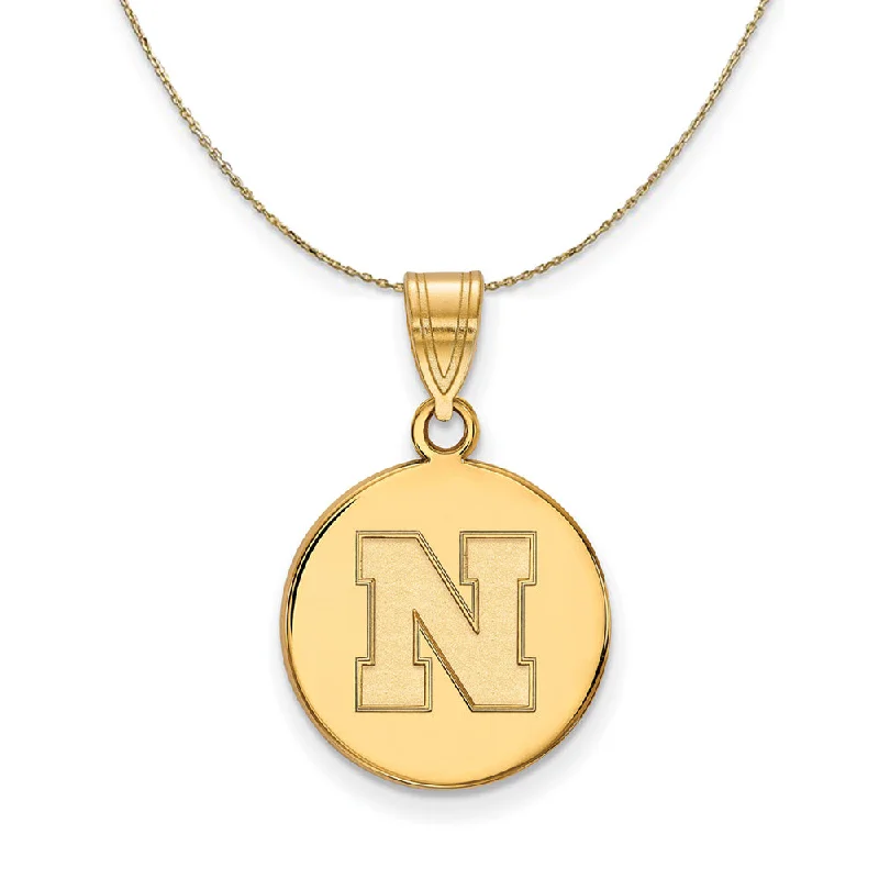 14k Yellow Gold U. of Nebraska Medium Initial N Disc Necklace