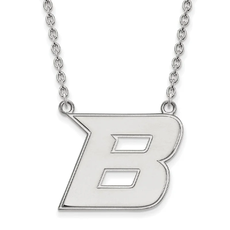 Sterling Silver Boise State Large Initial B Pendant Necklace, 18 Inch