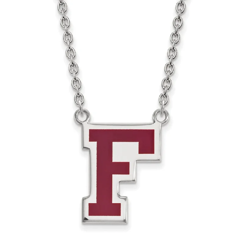 sturdy statement necklace-Sterling Silver Fordham U Enamel Large Initial F Pendant Necklace