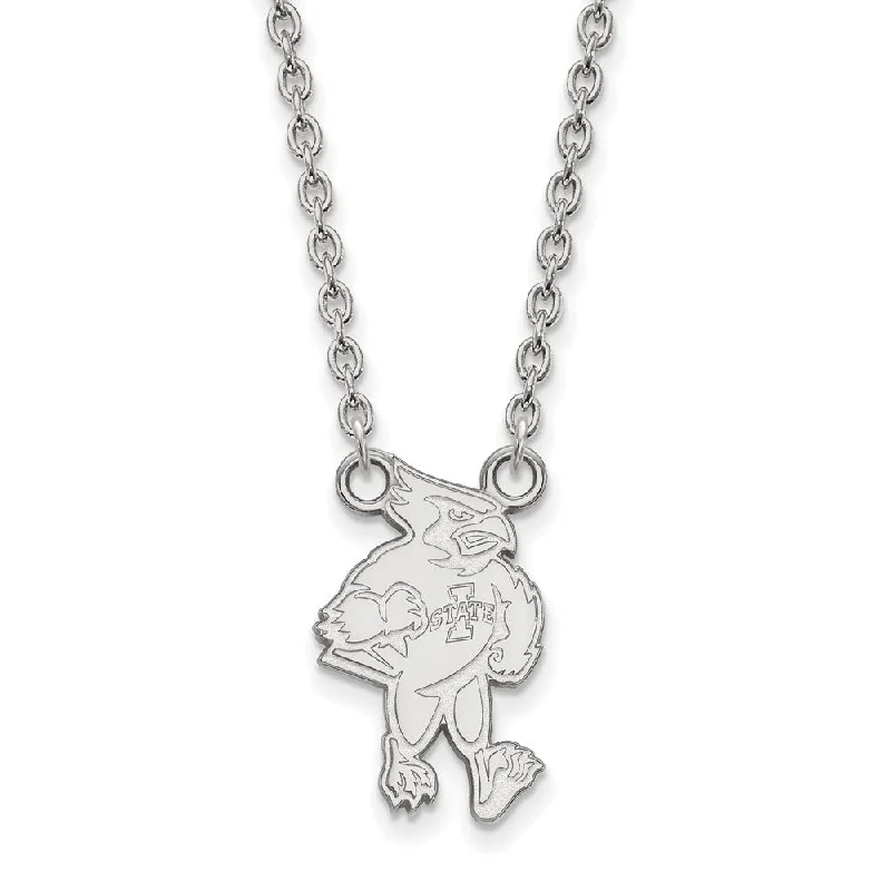 adaptable birthstone necklace-Sterling Silver Iowa State Large Mascot Pendant Necklace