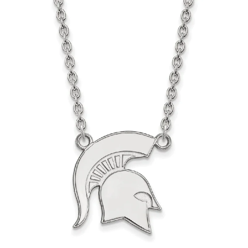 sturdy silver necklace-Sterling Silver Michigan State Large Mascot Pendant Necklace