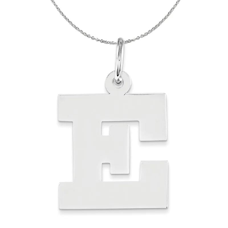 Silver Amanda Collection Medium Block Style Initial E Necklace