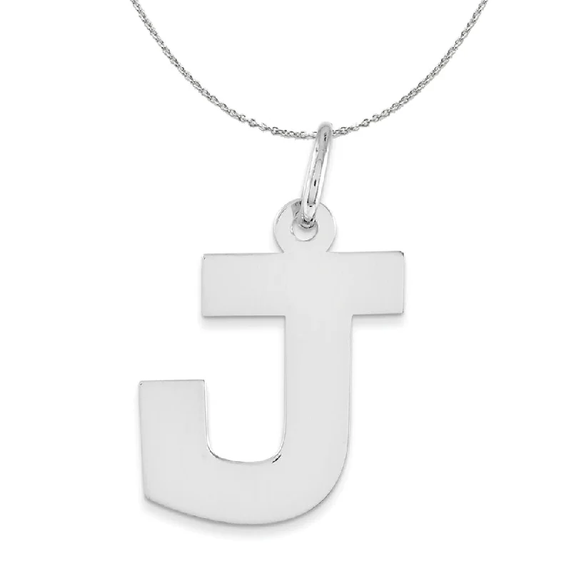 Silver Amanda Collection Medium Block Style Initial J Necklace