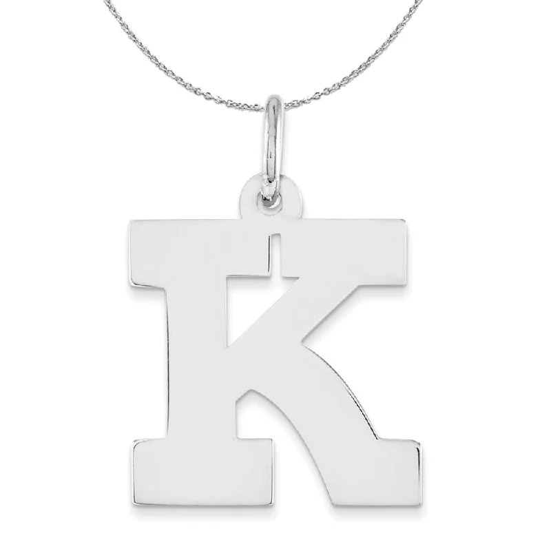 interlocked gold necklace-Silver Amanda Collection Medium Block Style Initial K Necklace