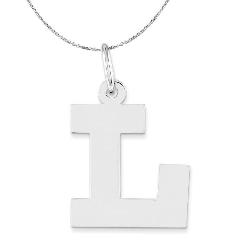 chiseled silver necklace-Silver Amanda Collection Medium Block Style Initial L Necklace