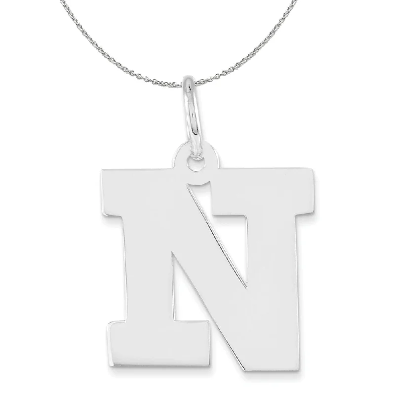 pearl interlocked necklace-Silver Amanda Collection Medium Block Style Initial N Necklace