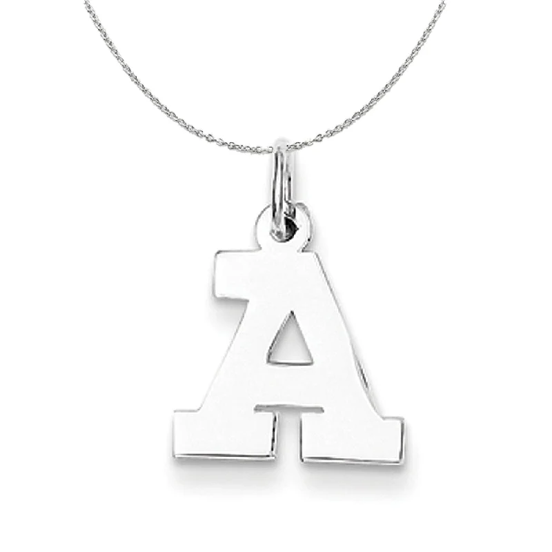 bronze chain necklace-Silver, Amanda Collection Small Block Style Initial A Necklace