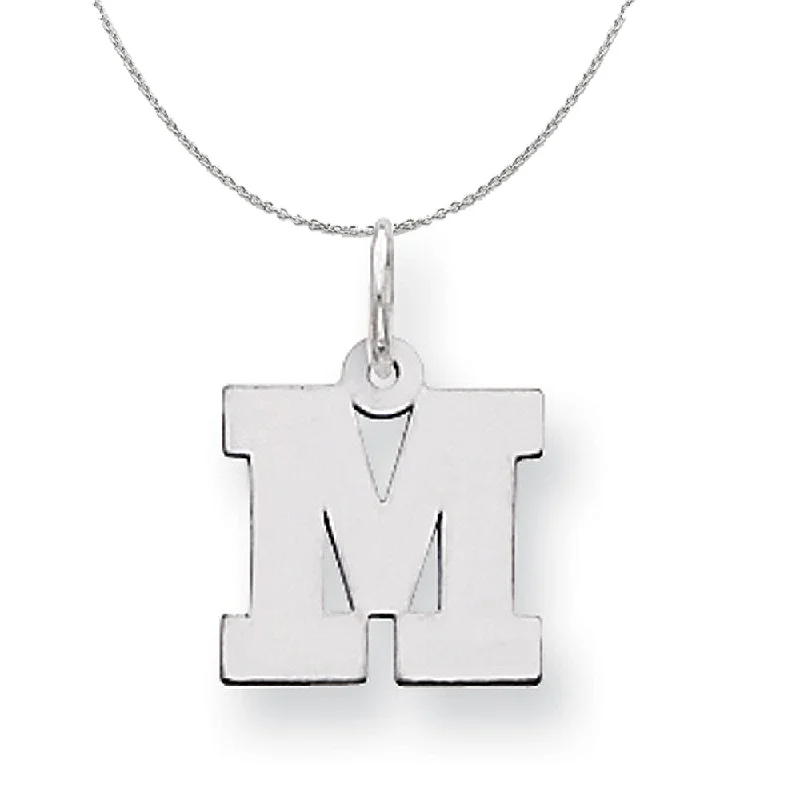 gold coil necklace-Silver, Amanda Collection Small Block Style Initial M Necklace