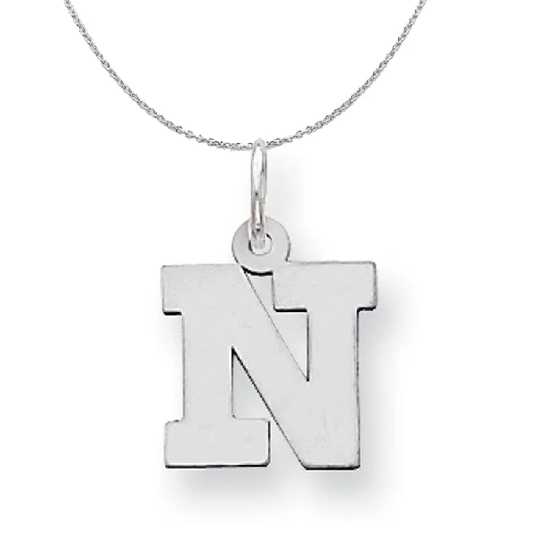 Silver, Amanda Collection Small Block Style Initial N Necklace