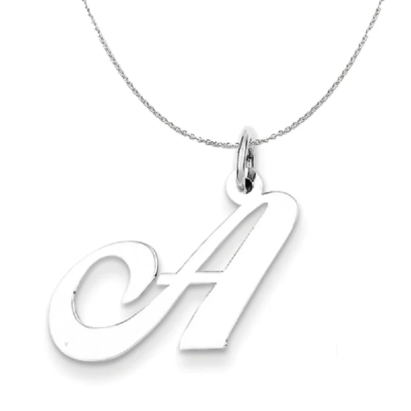 adaptable infinity necklace-Silver, Ella Collection Medium Fancy Script Initial A Necklace