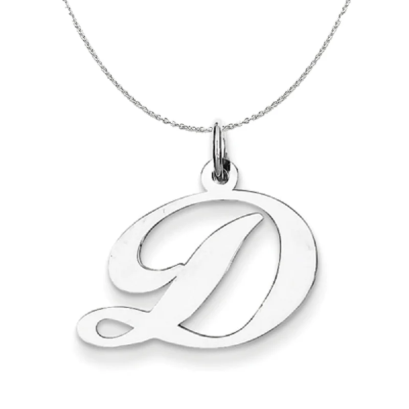 retro turquoise necklace-Silver, Ella Collection Medium Fancy Script Initial D Necklace