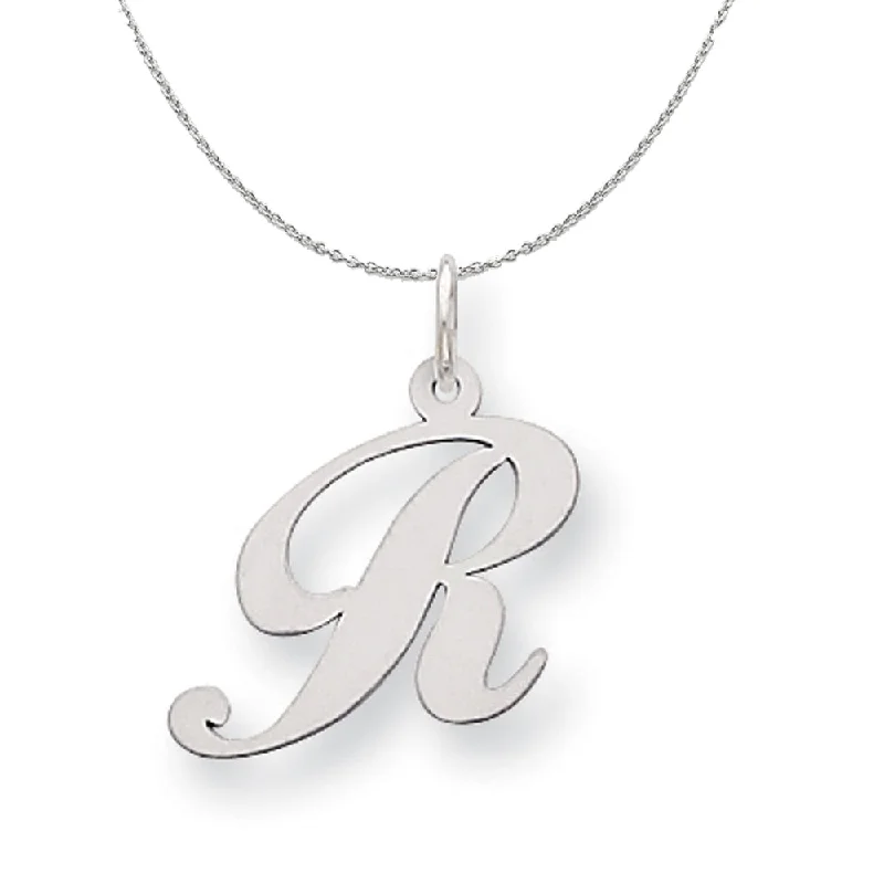 drifter aquamarine necklace-Silver, Ella Collection Medium Fancy Script Initial R Necklace