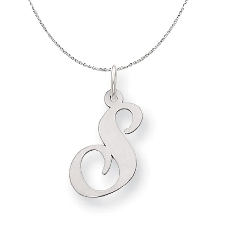 sprig chain necklace-Silver, Ella Collection Medium Fancy Script Initial S Necklace