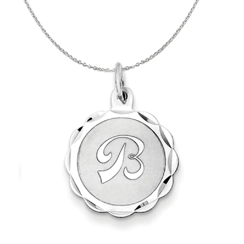 Silver, Sarah Collection 15mm Brocaded Disc Initial B Necklace