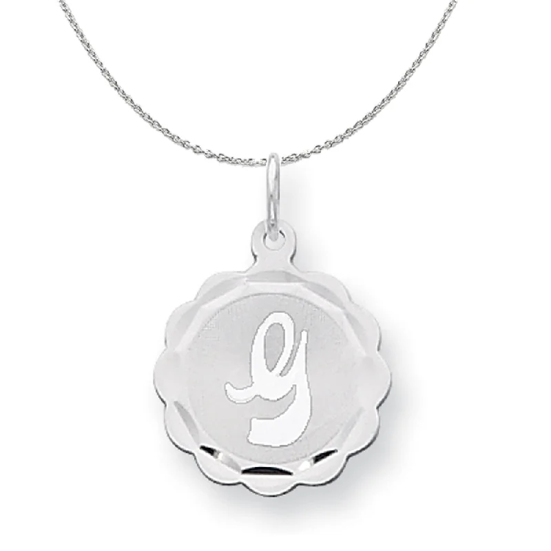 Silver, Sarah Collection 15mm Brocaded Disc Initial G Necklace