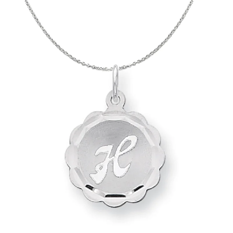 extravagant silver necklace-Silver, Sarah Collection 15mm Brocaded Disc Initial H Necklace