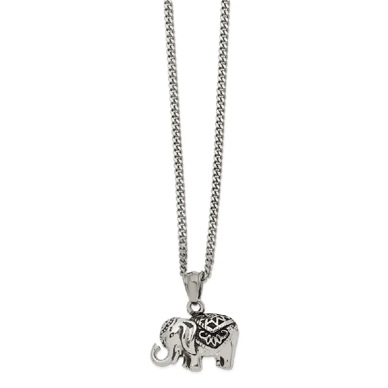 slender gemstone necklace-Stainless Steel Antiqued Circus Elephant Necklace, 20 Inch