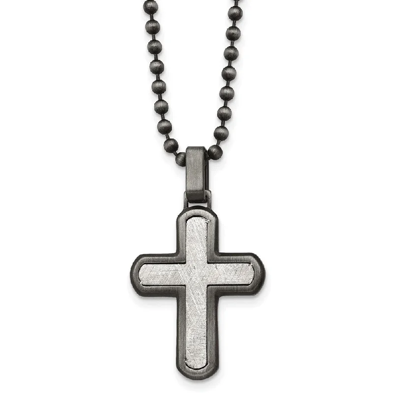 Stainless Steel & Antiqued White Bronze Plated Cross Necklace, 22 Inch