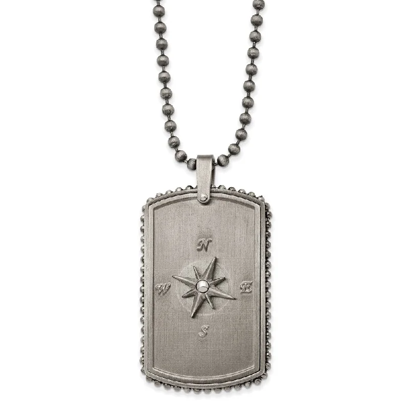 Stainless Steel Antiqued White Bronze Plated Moveable Compass Necklace