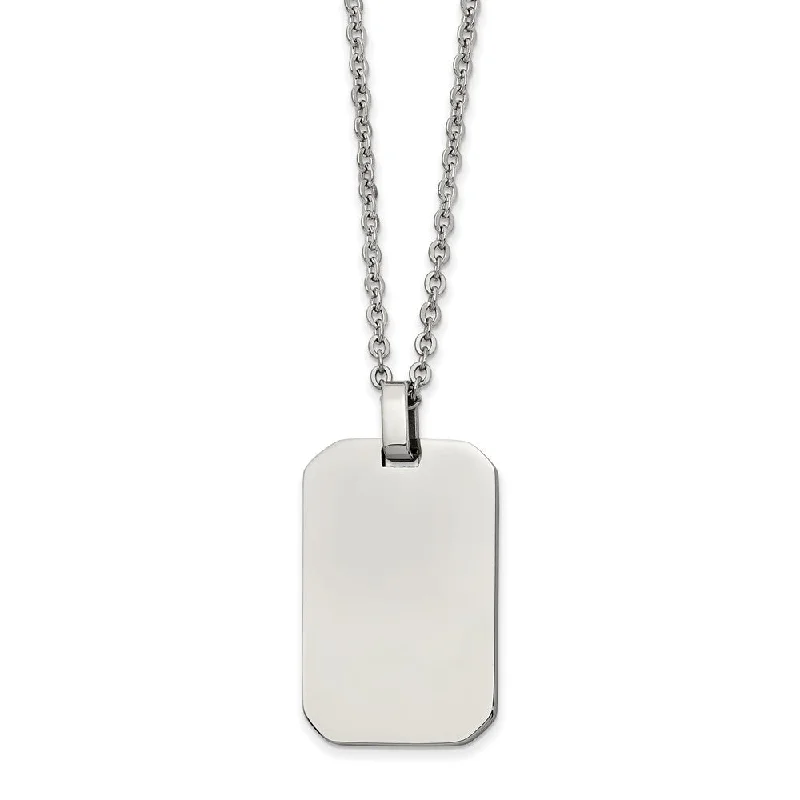 drifter layered necklace-Stainless Steel Polished Rectangular Dog Tag Necklace, 22 Inch