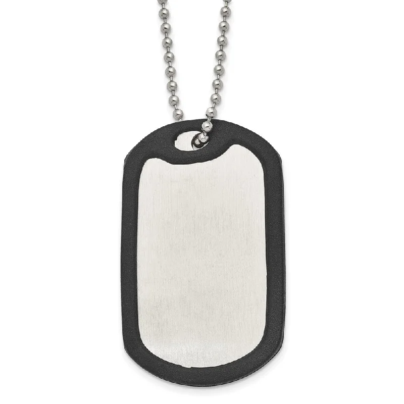 Stainless Steel Removeable Black Rubber Edge Dog Tag Necklace, 24 Inch