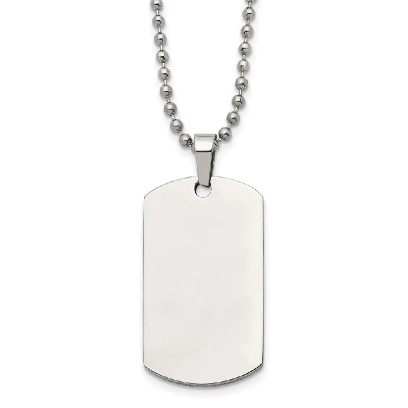 Stainless Steel Reversible MD 21x36mm Dog Tag Necklace, 24 Inch