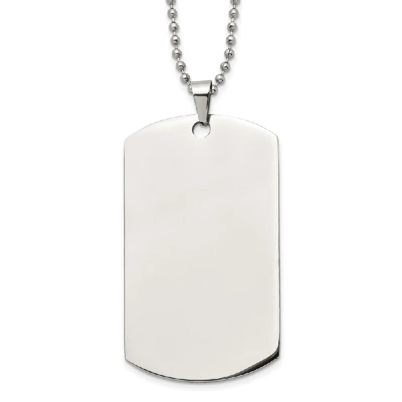 sculpted silver necklace-Stainless Steel Reversible XL 36x60mm Dog Tag Necklace, 24 Inch