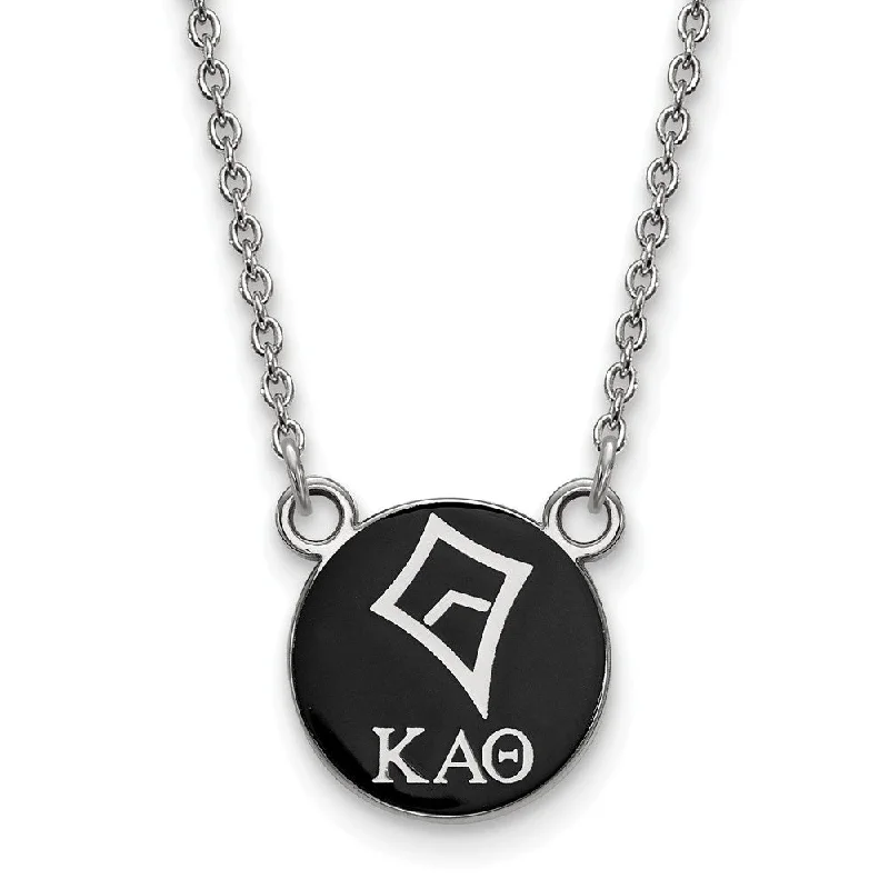 glowing gold necklace-Sterling Silver Kappa Alpha Theta Sm Black Enamel Kite Disc Necklace