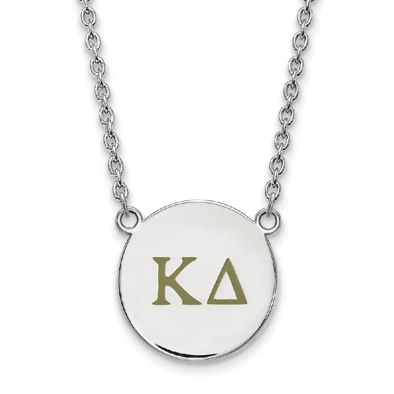 Sterling Silver Kappa Delta Large Olive Green Enamel Greek Necklace