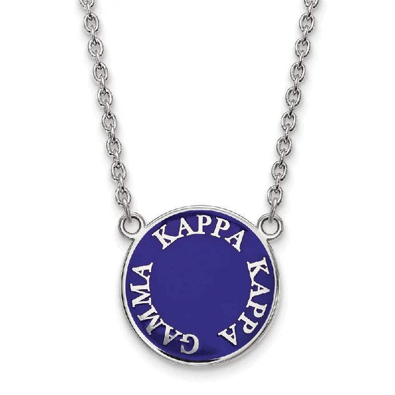 sculpted couple necklace-Sterling Silver Kappa Kappa Gamma Large Enamel Disc Necklace