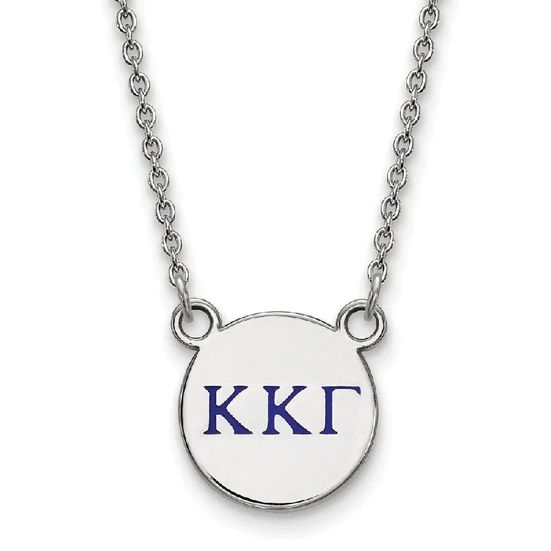 Sterling Silver Kappa Kappa Gamma Small Blue Enamel Greek Necklace