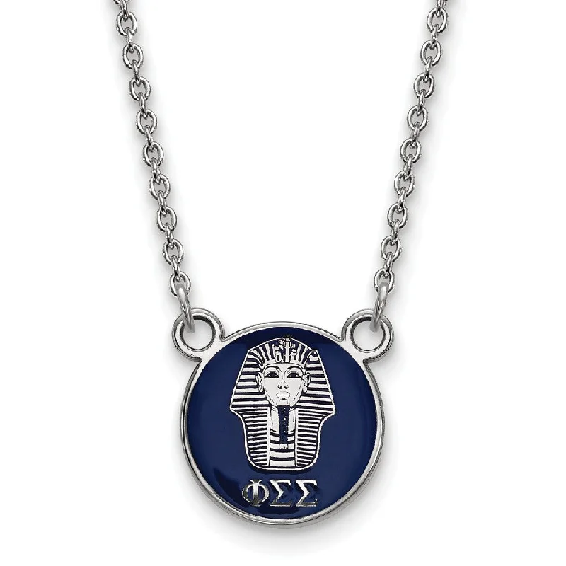 Sterling Silver Phi Sigma Sigma Small Navy Enamel Sphinx Disc Necklace