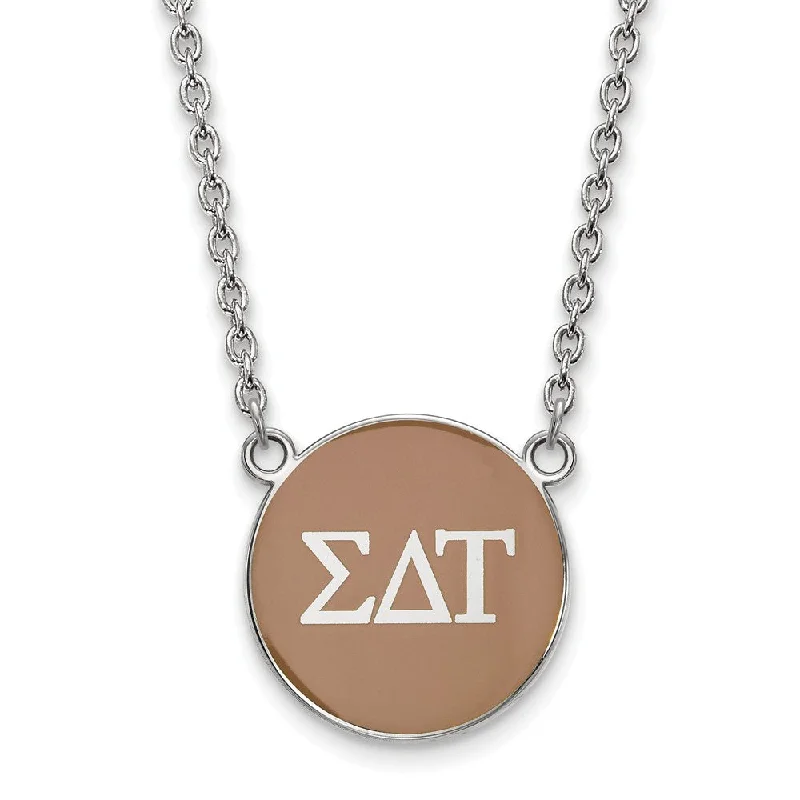 Sterling Silver Sigma Delta Tau Large Lt Brown Enamel Disc Necklace