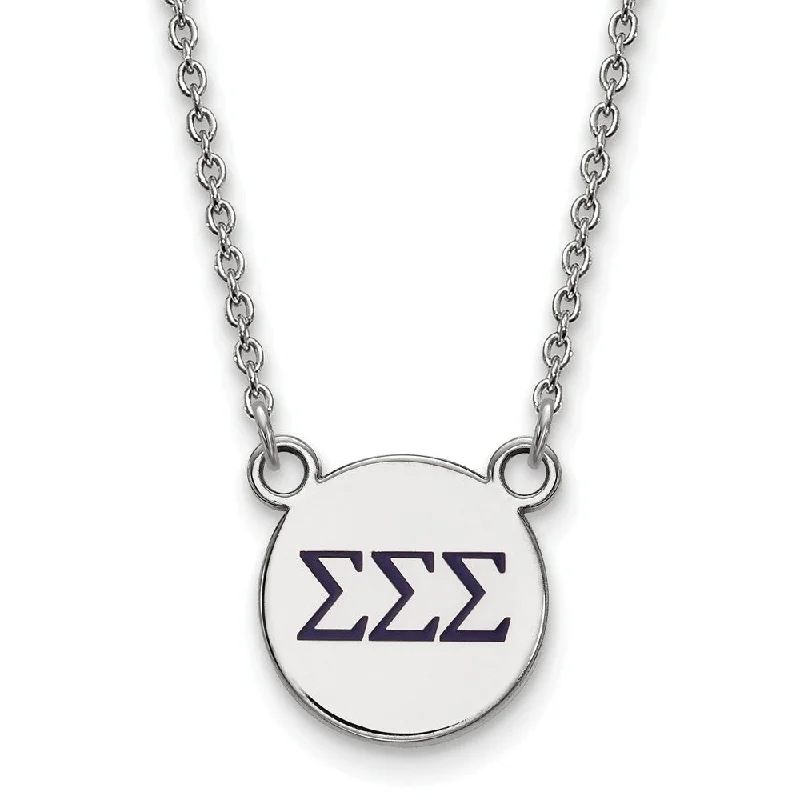 Sterling Silver Sigma Sigma Sigma Small Navy Enamel Greek Necklace