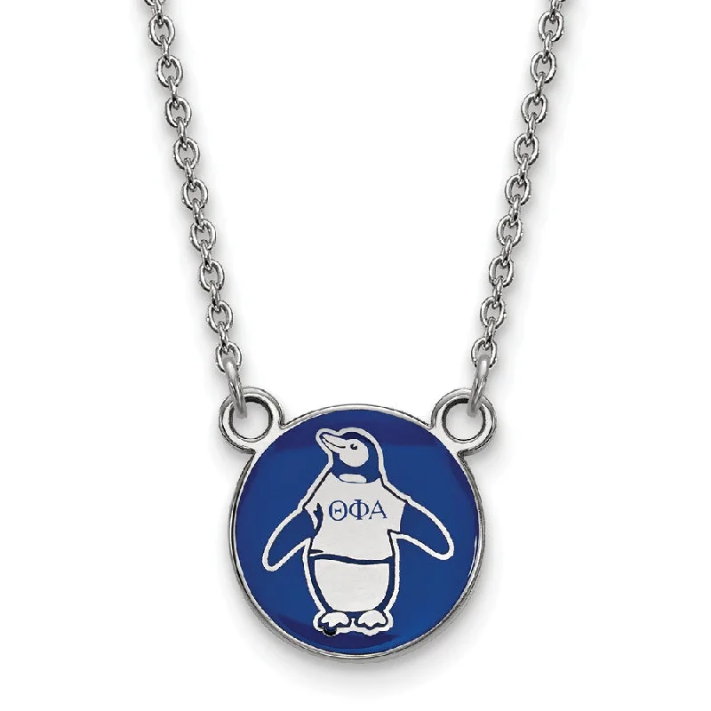 refined lattice necklace-Sterling Silver Theta Phi Alpha Small Enamel Penguin Disc Necklace