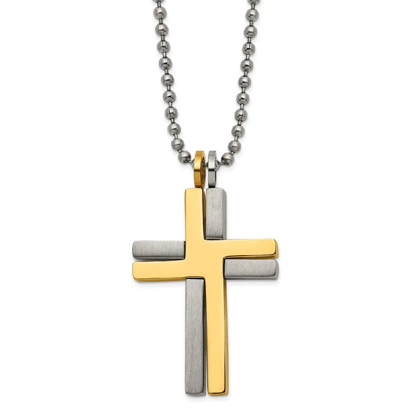 sprig chain necklace-Titanium, Gold Tone & Stainless Steel Moveable Cross Necklace, 22 Inch