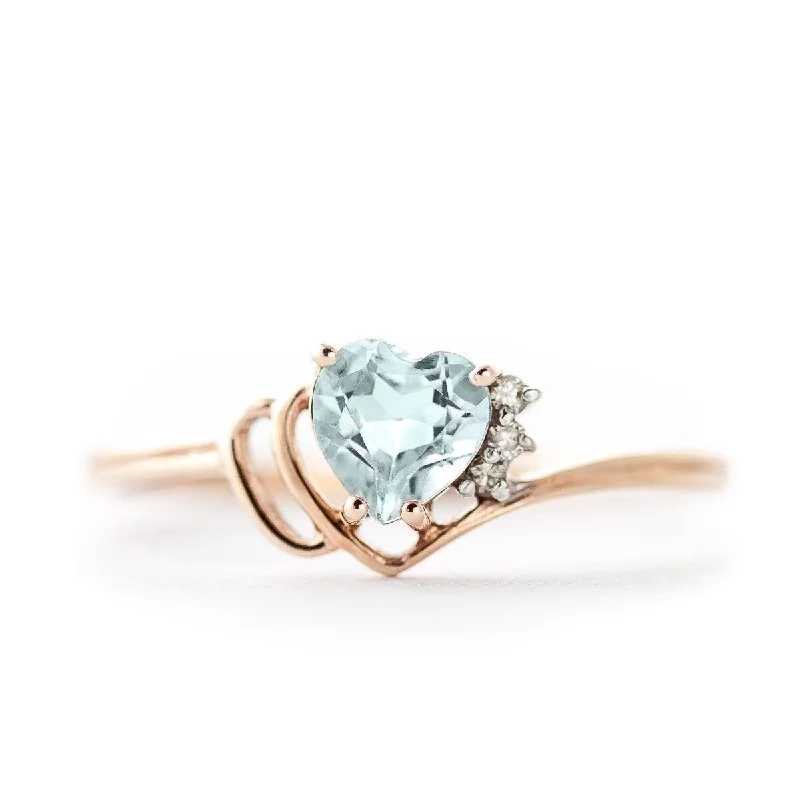 gothic diamond ring-0.97 Carat 14k Rose Gold Aquamarine Gemstone Ring w/ Natural Diamond