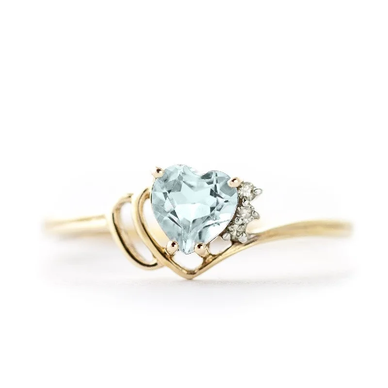 adaptable promise ring-0.97 Carat 14k Yellow Gold Aquamarine Gemstone Ring w/ Natural Diamond