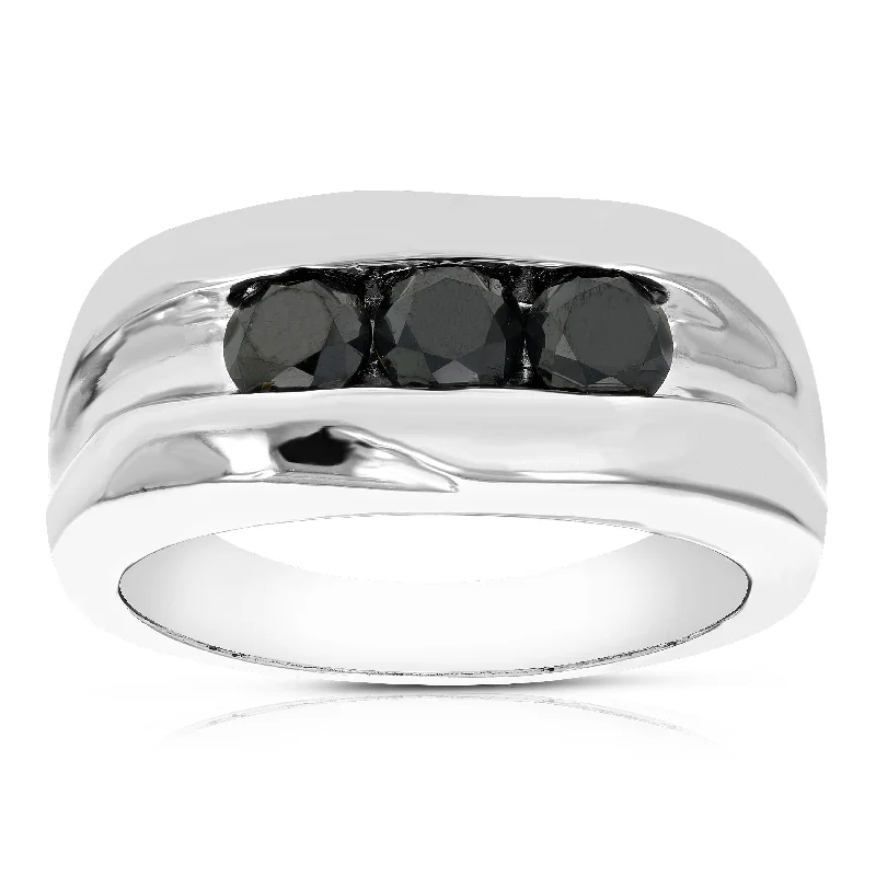 two-shade promise ring-1.10 cttw 3 Stone Men's Black Diamond Engagement Ring in .925 Sterling Silver